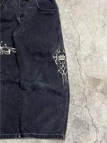 JNCO Y2K Loose Jeans Men's Vintage Embroidery Hip Hop Street Harajuku Men's Wide Leg Pants Casual - màu đen - Xem 2