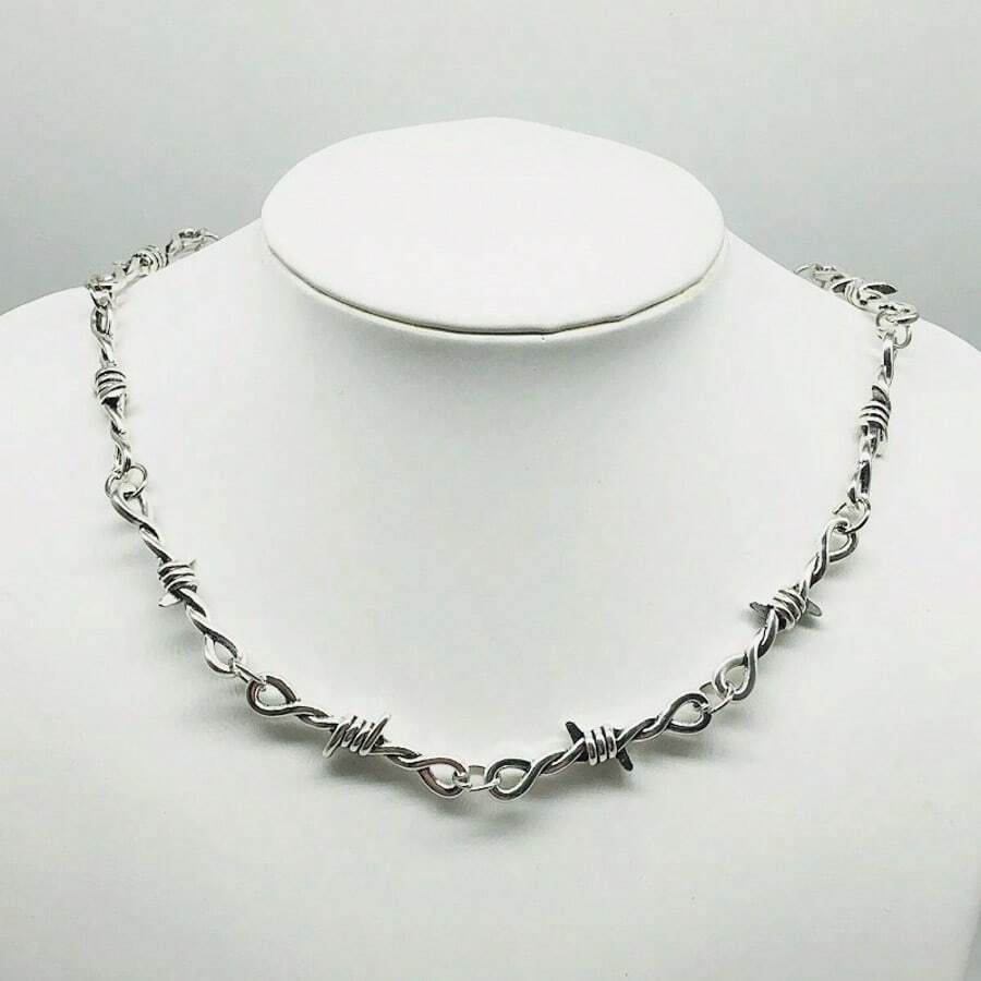 1pc Fashion Punk Twist Spike Thorn Metal Wire Chain Necklace Men's Unisex For Christmas Accessory - 銀色 - 查看 1