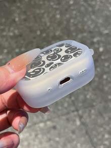 1 pieza Funda de auricular con impresión UV de cara sonriente gris gruesa, compatible con auriculares Bluetooth de Apple, cubierta transparente clara