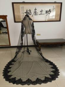 1pc Romantic, Lightweight 3 Meters Lace Trim Bridal Wedding Veil, Elegant For Outdoor, Lawn, Church Wedding Photography Fall Clothes For Women - Beige - View 8