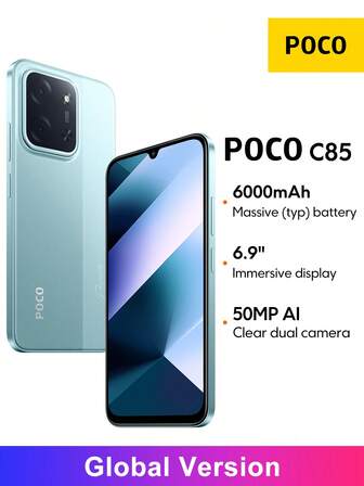 Xiaomi POCO C85 NFC Smartphone 6GB + 128GB/8GB + 256GB Global Version 6.9" Dot Drop Display 120Hz Refresh Rate 6000mAh (Typ) Battery 33W Fast Charging 50MP Main Camera AI Face Unlock IP64 Splash, Water And Dust Resistant,Christmas Gift For Children And Parents