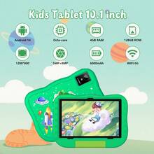 Qetupa Kids Tablet,10.1inch Android 14 Tablet For Kids With A523 Octa-Core 2.0GHz, 4GB RAM+128GB ROM,Wifi 2.4g+6g Wireless,HD 11(1280*800) IPS Touch Screen,5MP+8MP Dual Camera,6000mAh Battery,1TB SD Expansion,BT5.4&802.11ac,Parental Control, Education APP – Great For Christmas & Halloween Kids' Activities