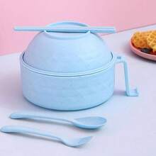 Microwave Ramen Bowl, Microwave Ramen Cooker With Lid, Plastic Mixing Salad Pasta Fruit Rice Cereal Instant Noodles Soup Maker Plate Bowls Set Kitchen College Dorm Room Essentials - 藍色 - 查看 2