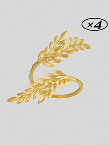 Anillos para servilletas de aleación con patrón de espigas de trigo doradas, decoración de mesa exquisita para bodas de hotel - Dorado - Ver 4