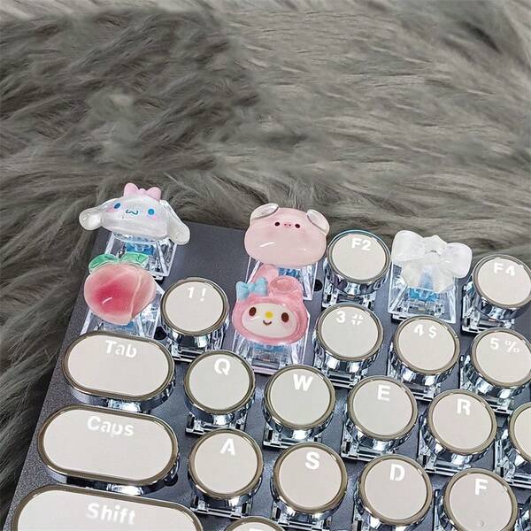 Sanrio Anime DIY Keycap Punk Crystal Keycaps Sanrio Kuromi Kitty Theme Personalized Doll Cute Cartoon Translucent Abs Material Mechanical Keyboard Cap For Gifts