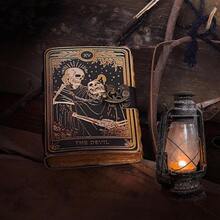 VC Book Of Spells Leather Journal Deckle Edge Paper Grimoire Printed Journal The Devil Tarot Notebook Spiral Gothic Notebook Skull Lover Antique Vintage Leather Journals For Men And Women - màu đen - Xem 8