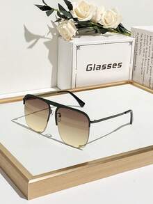 1 pereche ochelari de modă pentru femei, cu ramă semi-plată, stil Ombre, supradimensionați, potriviți pentru uz zilnic - Multicolor - Vizualizare 11