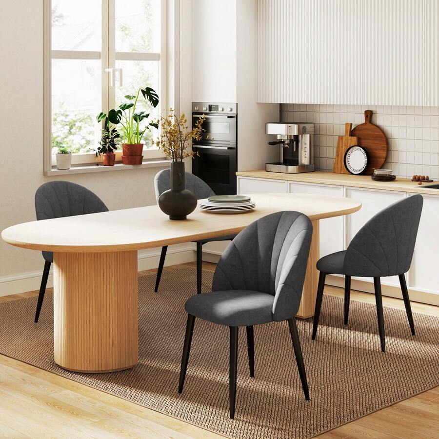 HOMCOM Dining Chairs Set Of 4, Modern Upholstered Kitchen Chairs With Metal Legs, Shell Backrest And Padded Seat, Side Chairs For Dining Room, Bedroom, Living Room, Charcoal Grey - 深灰色 - 查看 1