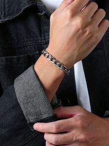 2 piezas Conjunto de joyería de hip hop, collar de cadena cubana y pulsera de acero inoxidable, disponible en múltiples tamaños, idea de regalo para fiestas, uso diario