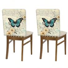 2/4/6 piezas Fundas de silla con estampado de mariposa de lino, adecuadas para decoración del hogar, sala de estar, comedor, jardín, hotel, fiesta, material de poliéster lavable