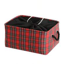 Red Plaid Foldable Storage Basket With Handles - Square Fabric Organizer For Toys, Closets & Home (European & American Style)