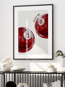 1pc Unframed, Cherry Red Wall Art Retro 8 Ball, Kiss Lips, Preppy Decor (Digital Download) - Multicolor - View 4