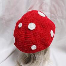 Adorable Red Mushroom Knitted Hat With Playful White Polka Dots - Handmade Crochet Beanie For Halloween Costumes, Festivals, And Daily Fashion, Fall / Winter