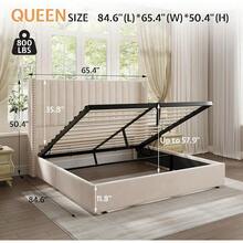 Lift Up Storage Bed Frame Queen/King Size, Velvet Upholstered Platform Bed With Channel Tufted Wingback Headboard, Modern Bedroom Furniture Design, No Box Spring Needed, Cream - Cream - View 2