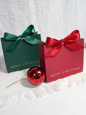 5pcs Christmas Gift Box With Ribbon Bow, Elegant Merry Christmas Party Favor Packaging, Small Treat Box For Holiday Candy, Jewelry, Cookies, Wedding Birthday Party Decoration, Black Box