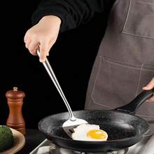 1 pieza Espátula para pescado de acero inoxidable, raspador de metal flexible, mango extra largo de acero inoxidable, ideal para voltear huevos, hamburguesas y hornear, volteador ranurado de cocina ligero y duradero para cocinar y asar a la parrilla