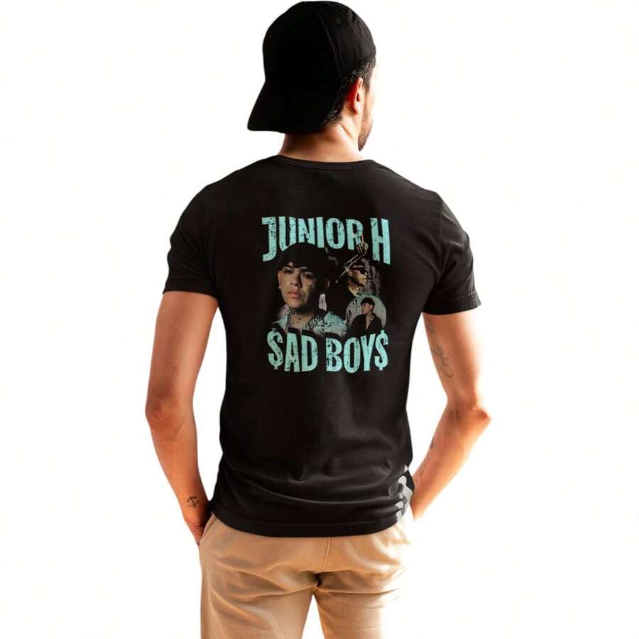 Playera Unisex JUNIOR H SAD BOYS AQUA Juvenil Cuello Redondo Oversize - Negro - Ver 1