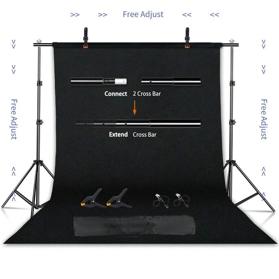 Kit de soporte de fondo de fotografía SH con sistema de soporte ajustable, fondos para estudio fotográfico, marco de pantalla verde Chromakey - Negro estirable - Ver 1