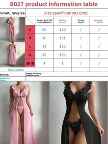 2 Sets Of European And American Style Sexy Lingerie For Women, Teasing Open-Slit See-Through Camisole Dress, Long Dress, Thong Two-Piece Set, Gift For Lover - Hồng - Xem 6
