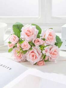 1/3/80pcs 11.02 Inch Artificial Rose Bouquet, Used For Home Dining Room Bedroom Decoration, Holiday Birthday Party Accessories, Outdoor Garden Decoration, Wedding Party Decoration, Home Living Room Dining Table Centerpiece, Fake Plants, Vases, Balcony Wall Decoration, Home Office Room Holiday Decoration - Baby Pink - View 4
