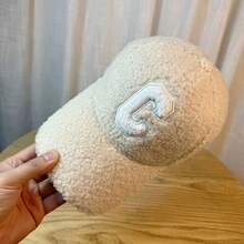1件中性款純色字母C刺繡毛絨保暖學生街頭時尚羊羔絨蓬鬆彎帽簷爸爸帽棒球帽，適合情侶戶外運動，秋冬款 - 多色 - 查看 16