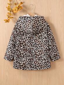 Tween Girls' Warm Leopard Print Thermal Lined Hooded Zipper Jacket For Outdoor, Winter