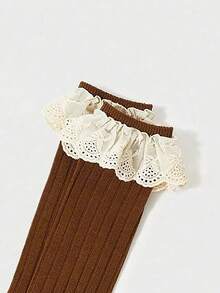 3双女童简约花卉装饰纯色及膝袜，甜美可爱，适合日常穿着 - 彩色 - 查看 6