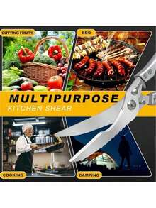 Reach Heavy Duty Poultry Shears With Serrated Edge - Kitchen Scissors For Chicken, Bone, Meat, Turkey, Fish - No Rust, Spring Loaded, Stainless Steel - 銀色 - 查看 4