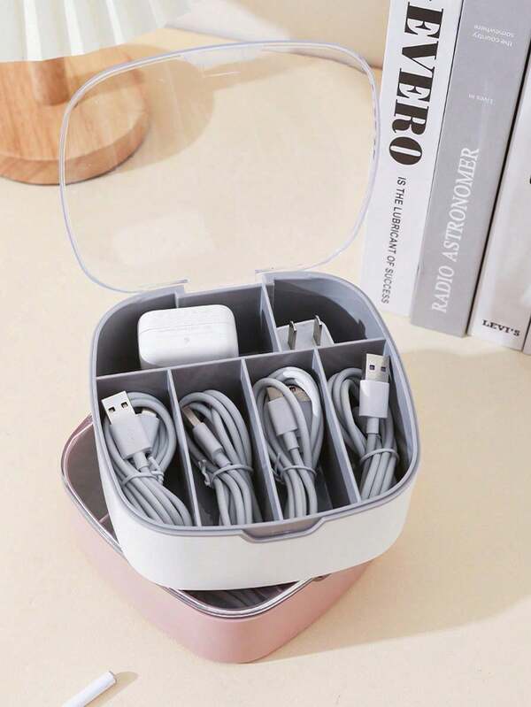 Women's Jewelry Organizer Desktop Cable Management Box With Cover, Dust-Proof Compartment Plastic Cable Tidy Box