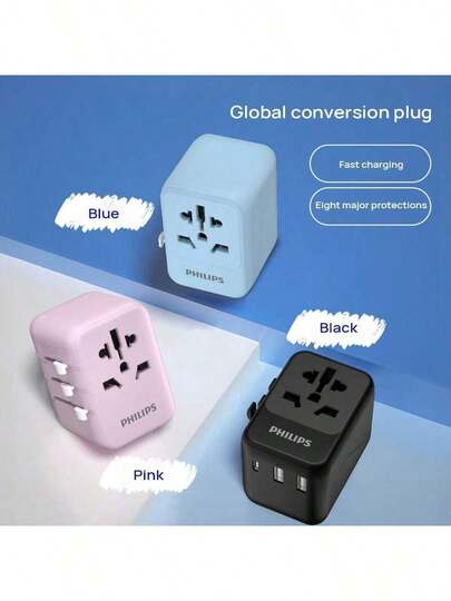 PHILIPS SPB1005B/93 Portable Adapter With 4 Fast Charging Ports For Simultaneous Charging Of Multiple Devices, Universally Compatible In 200+ Countries, A Must-Have For International Travel, Australian Standard Plug (220-240V)
