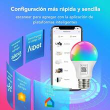OREiN Matter Focos Inteligentes Compatible con Alexa, Home, Home, SmartThings, Focos Inteligentes Multicolor A19 E26, Bombillas Inteligentes 60W Equi 800 LM CRI90 6 Unidades - Televisión RGB - Ver 3