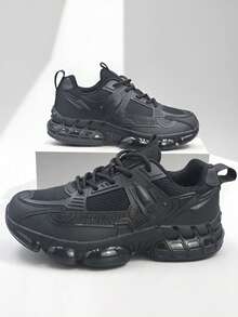 Men's Thick Sole Sneakers, Anti-Slip & Durable Low-Top Round Toe Lace-Up Sports Shoes, Soft & Comfortable Knit Mesh Breathable Casual Running Shoes For Young Men, Suitable For Campus, Daily Commute And Leisure