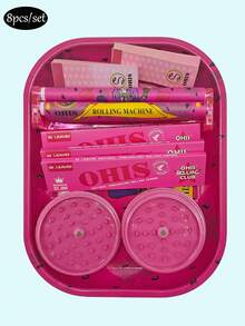 8pcs/Set - Convenient Smoking Set With Tinplate Tray, Flavors Of Cigarette Paper-Cigarette Rolling Machine-110mm Slim Rolling Papers, Spices Grinder And Smoking Accessories - A Complete Smoking Set For Valentine's Day Gift