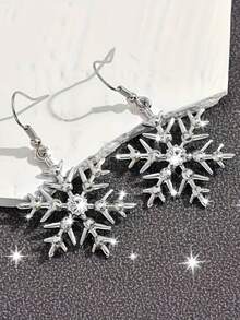 一对简约雪花形耳环，适合日常佩戴和圣诞节假期 - 銀色 - 查看 2
