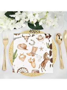 20张/40张/60张西部牛仔主题纸巾，一次性午餐/晚餐纸巾，适用于婴儿派对、生日派对、西部主题派对用品 - 彩色 - 查看 10