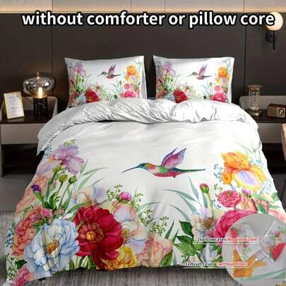 3pcs Floral Pattern Bedding Set, Includes 1 Duvet Cover And 2 Pillow Shams (Comforter Not Included). Suitable For Bedroom And Guest Room, Available In Multiple Sizes, 100% Polyester Fabric, Machine Washable.