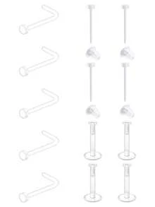 13pcs Casual Transparent Plastic Piercing Jewelry Set, Suitable For Women's Daily Commute Wear, Includes 20G Transparent Nose Ring, Nose Septum Ring, Ear Cartilage Ring, Lip Stud, Eyebrow Ring, Etc. - Clear - View 11