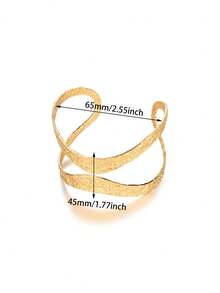 1pc Fashionable Gold Stainless Steel Geometric Embossed Wide Cuff Bracelet For Women, Daily Wear And Gift - Yellow Gold - View 11