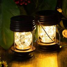 Solar Lanterns Outdoor Hanging Solar Lights, 2PK Table Lamps With Retro Design, Garden Lantern Vintage Design For Landscape Yard Table Pathway Beach Decoration-953308 - Nhựa 5,5" - Xem 2