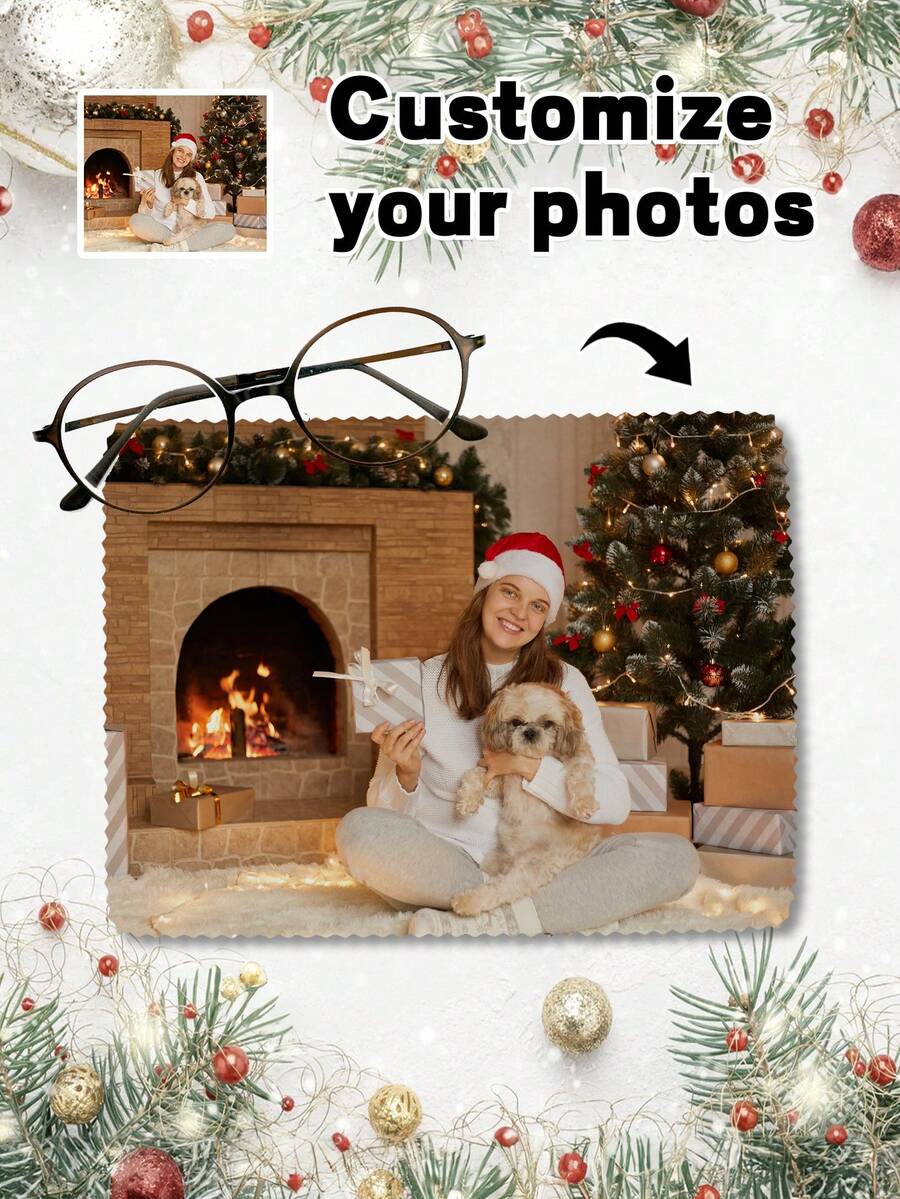 1pc Customized Christmas Photo Glasses Cloth, Personalized Microfiber Lens Cleaning Cloth, Suitable For Glasses, Glasses, Phone Screens, Camera Lenses, Gift Cloth, Personalized Christmas Gift For Family, Friends, Men, Women, Couples, Colleagues, Customized Holiday Souvenir Gift, Decorations, Christmas Gift, Available In 2 Sizes - Multicolor - View 1