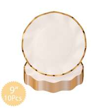 10/30/50 件白色波浪形纸盘，带金色边缘，一次性婚礼派对盘子，7.25 英寸、9 英寸和 10.5 英寸扇形甜点晚餐盘，适用于婚礼派对、新娘性别揭晓生日派对用品 - 白色 - 查看 9
