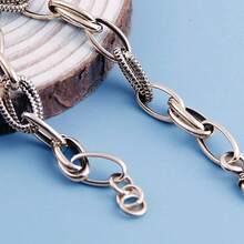 1 件独特复古 925 纯银几何扭链手链，适合女性度假、日常、派对、婚礼佩戴 - 銀色 - 查看 5