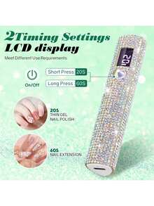 1 pieza Mini lámpara LED UV para uñas, portátil, adecuada para esmalte de uñas y gel, secado rápido, luz UV recargable con pantalla LED, herramienta de manicura - Plateado - Ver 4