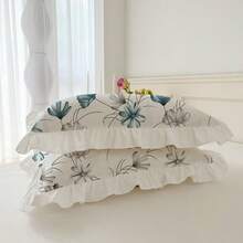 2 件套清新花卉荷叶边纯色枕套，透气柔软，可机洗，适合所有季节，公主风格简约花卉枕套（不含枕芯），柔软亲肤，适合学生宿舍、卧室、酒店 - 淺綠色 - 查看 9