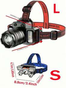 1 个 LED 可充电头灯，超亮聚光灯和泛光灯，可调焦距，360° 可调亮度角度，5 种头灯模式，内置电池 USB 可充电，适合露营、狩猎、钓鱼、徒步旅行 - S/L 尺寸选项