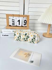 1 Korean Ins Style Daisy Canvas Pattern Large Capacity Pencil Case,Back To School,School Supplies,Pencil Pouch,School Bag Large Capacity Pencil Case,Simple Black Pen Bag, Simple & Sturdy Adult Multifunctional Stationery Organizer,Multifunctional Storage Bag, Pencil Case, Cosmetic Bag For School, Stationery,Holiday Gifts, School Gifts, Back To School Random Style Delivery