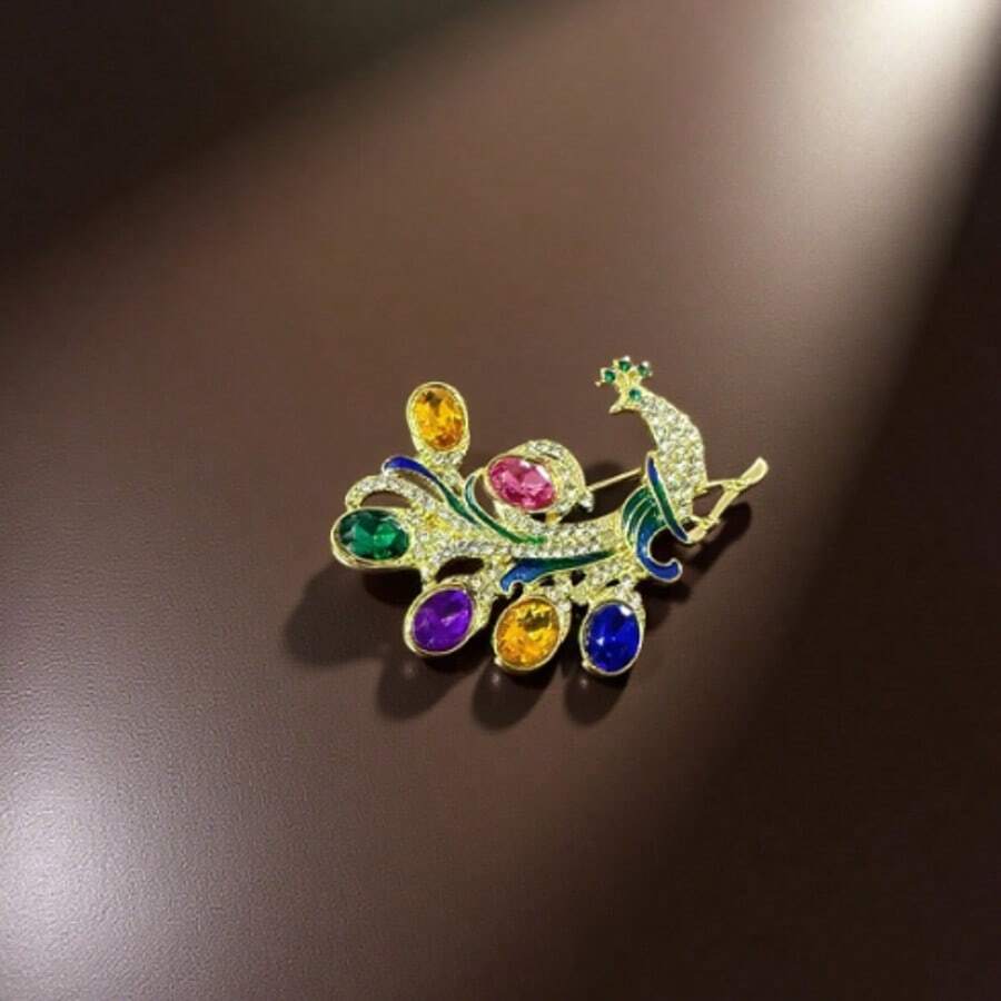1 Stück Vintage Mode Pfau Brosche, Vintage Mode farbiger Strass Pfau Brosche, Zinklegierung Mode Tier Design, kreatives, lustiges Accessoire für den täglichen Gebrauch und als Geschenk, perfekt für den Valentinstag - geeignet für alle Jahreszeiten