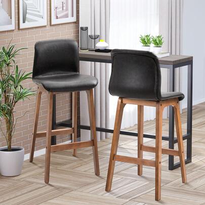HOMCOM Modern Bar Stools Set Of 2, Counter Height Bar Chair With PU Leather Wooden Frame Padding Seats For Dining Room, Home Bar, Dark Brown