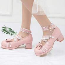 Women Lolita Cosplay Shoes Cross Strap Block Heel Mary Jane Lace Pumps-20256688 - Hồng1 - Xem 7