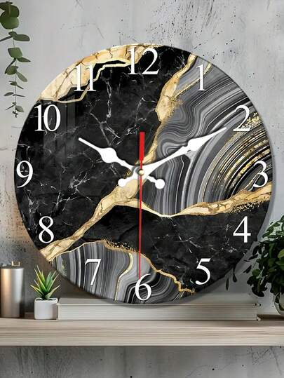 Grijs Zwart Marble Textured Tempered Wooden Wand Clock, icaptly 4mm Thickened, Silent Sports Quartz Living Room, Bedroom, Dining Spirit Home ation Hanging, Ideal 10"12"( out Battery) Room view 6